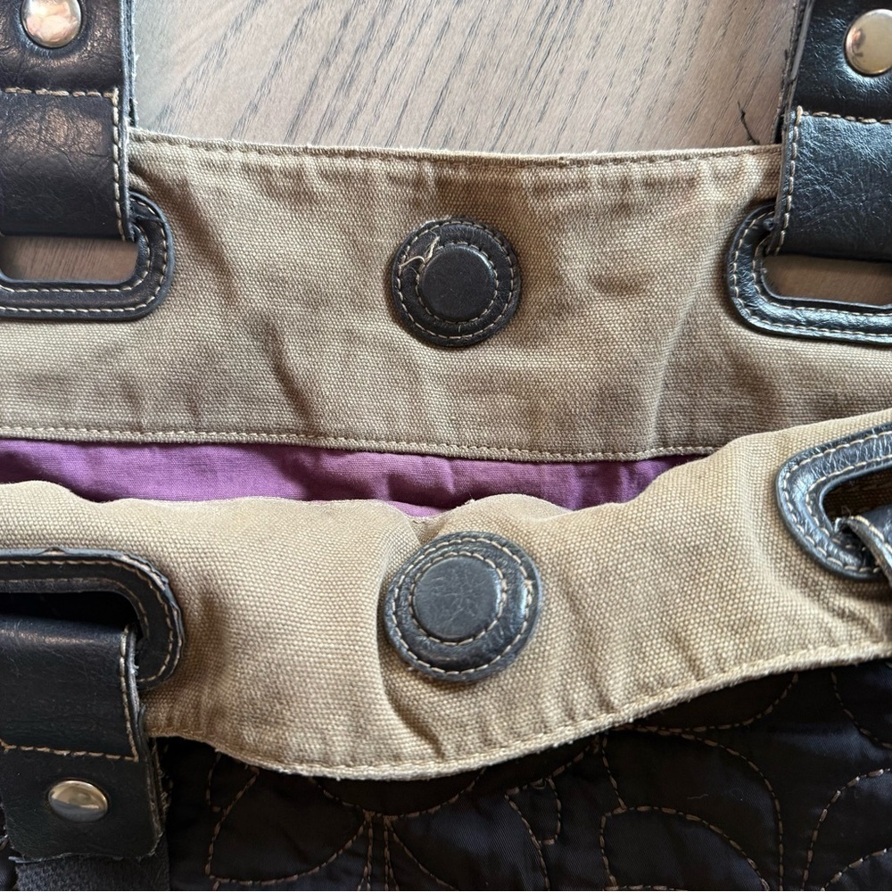 Vintage Fossil Quilted Handbag – Black with Tan & Purple Accents - Picture 4 of 4